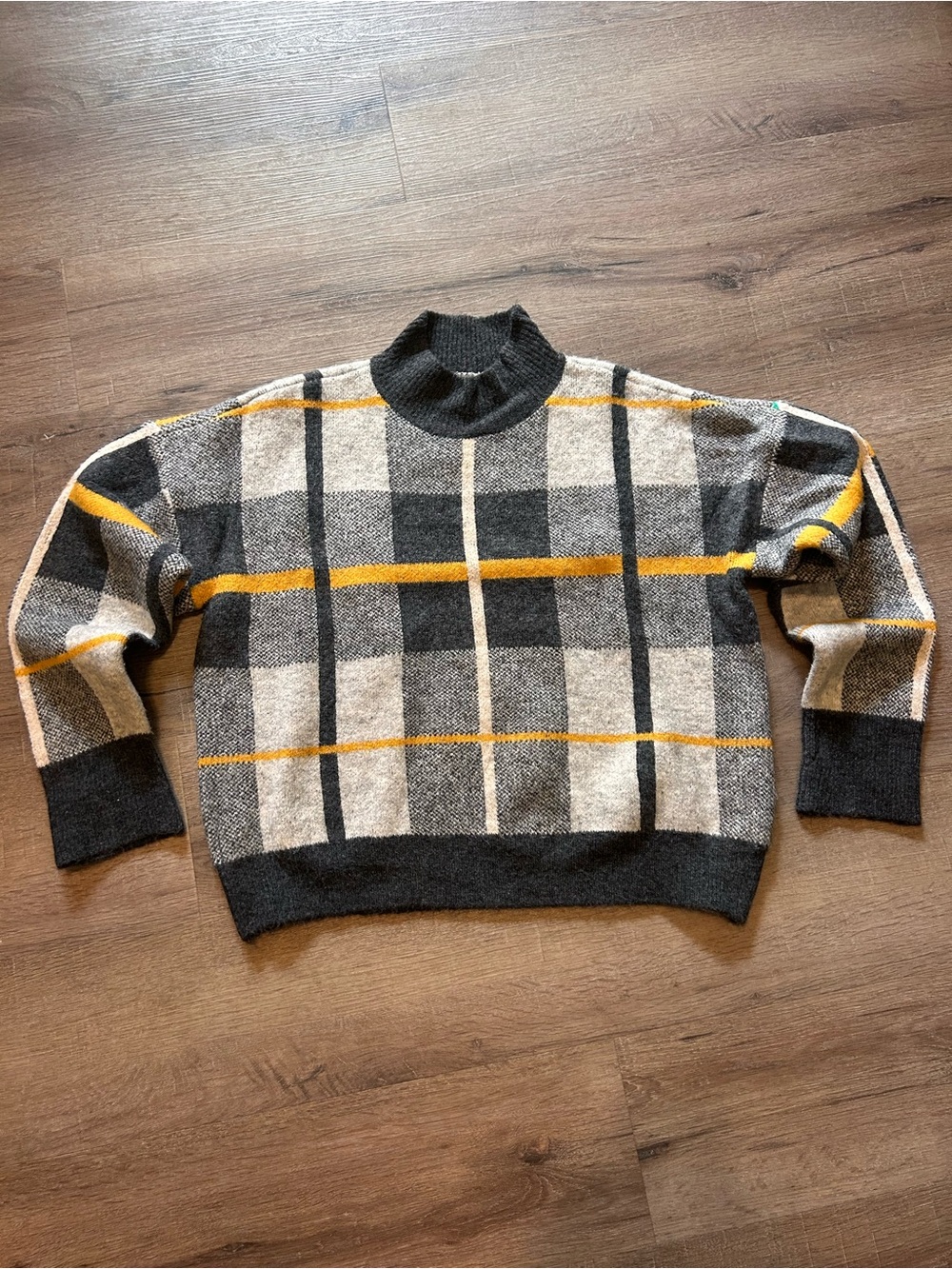 Marled by Reunited Clothing Sweater Womens L Plaid Mock Neck Pullover Knit